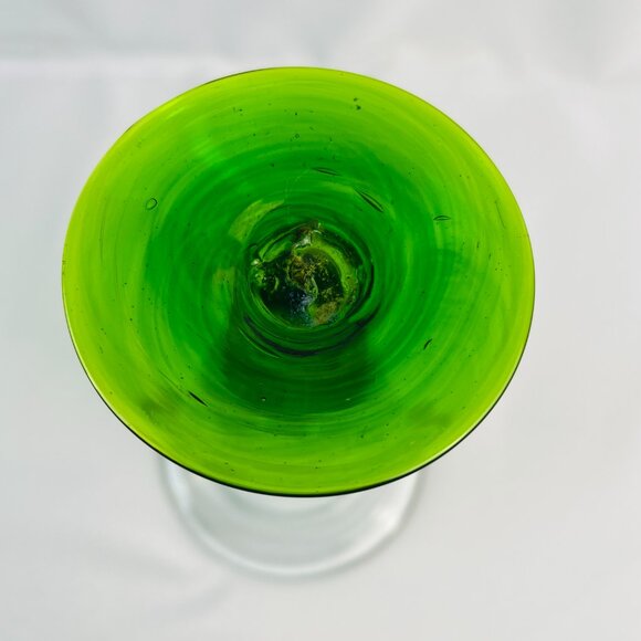 Elegant Vintage Hand-Blown Clear Glass Vase with Emerald Green Base 8 1/2" - Picture 5 of 10